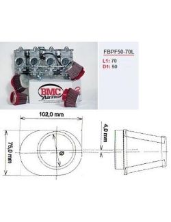 Filtre conique carburateur moto chrome gauche BMC diam 50 mm